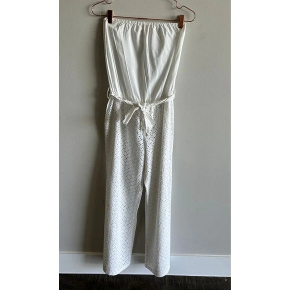 Victoria Secret Womens Strapless Belted Eyelet One Piece Jumpsuit White Sz S - Picture 1 of 9